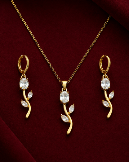 Clear Stone Rose Vine Necklace & Earring Set