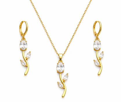 Clear Stone Rose Vine Necklace & Earring Set