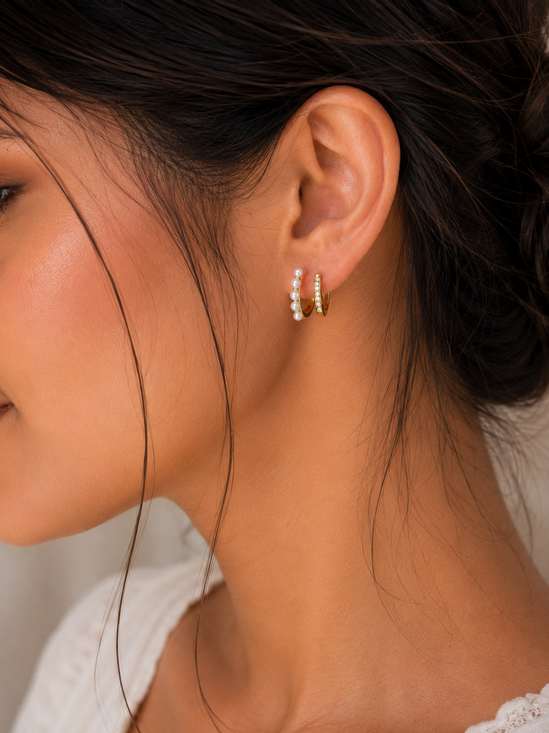 Pearl and Pave Ear Jacket Earrings