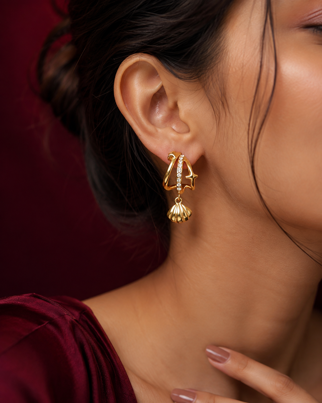 Shell & Star Pave Hoop Earrings
