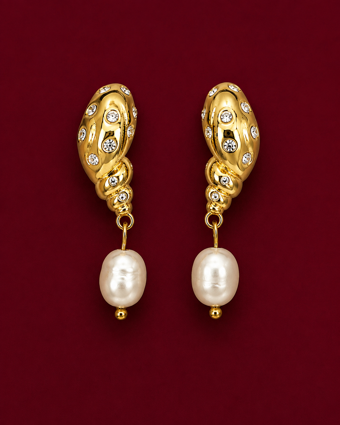 Pave Wave Pearl Drop Earrings