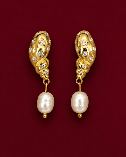 Pave Wave Pearl Drop Earrings