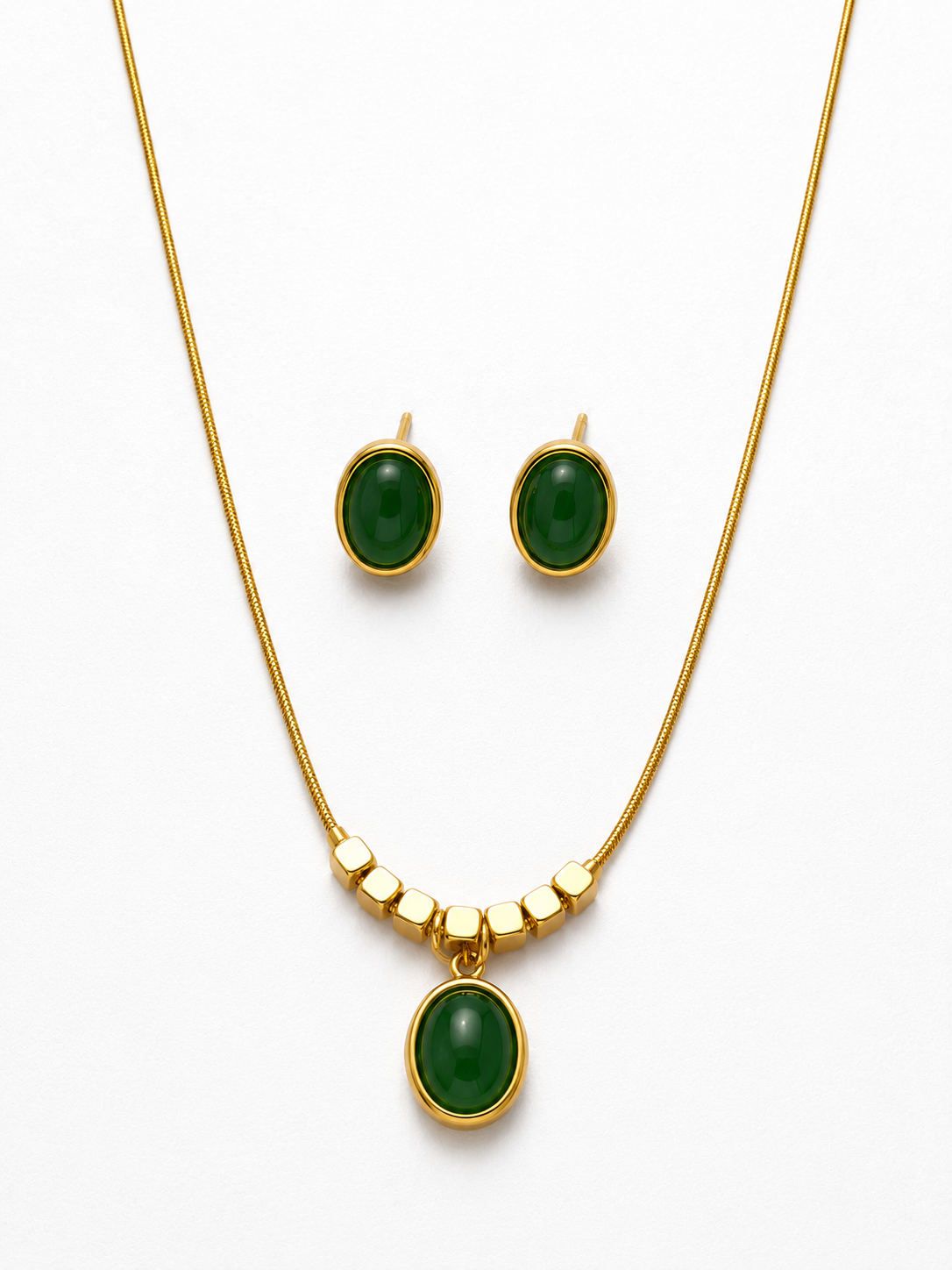 Cat's Eye Cabochon Bead Chain Necklace Set