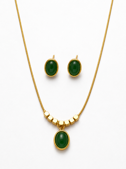 Cat's Eye Cabochon Bead Chain Necklace Set