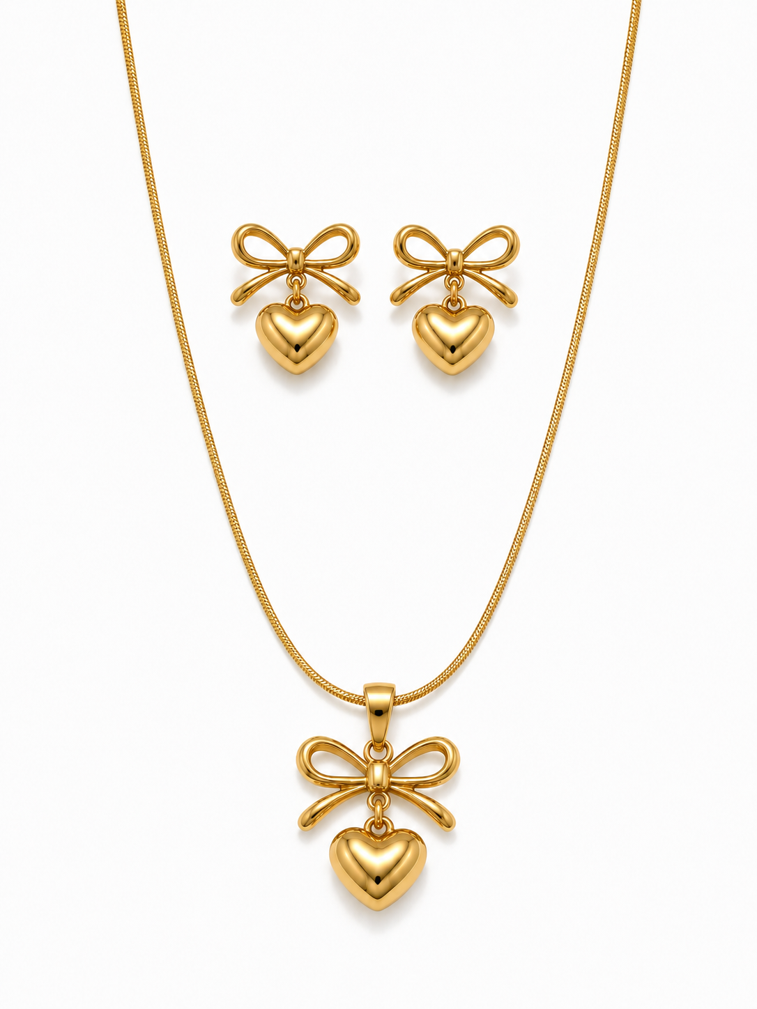 Bow & Heart Charm Necklace Set