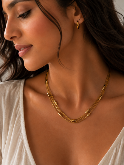 Triple Strand Bead Station Necklace