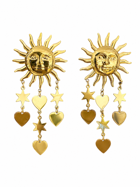 Celestial Sun Tassel Drop Earrings
