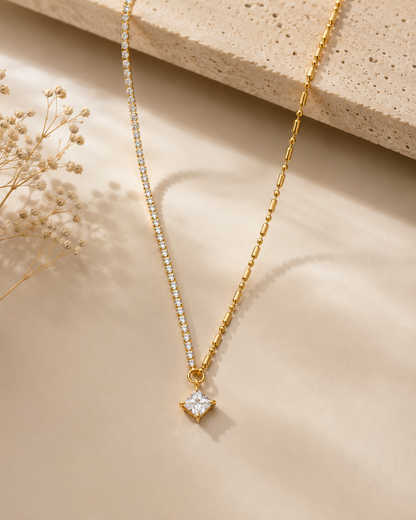Tennis Chain Square Stone Necklace