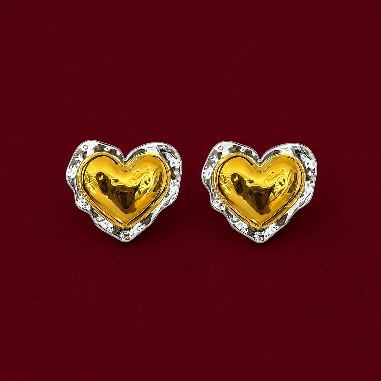 Two-Tone Heart Stud Earrings