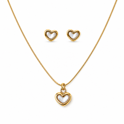 Mother of Pearl Heart Pendant Necklace Set