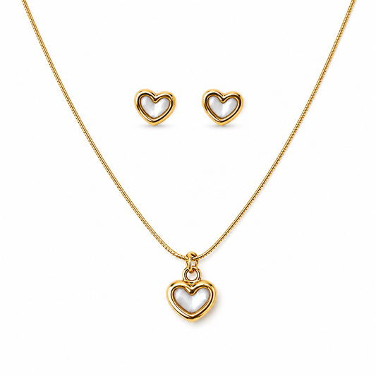 Mother of Pearl Heart Pendant Necklace Set