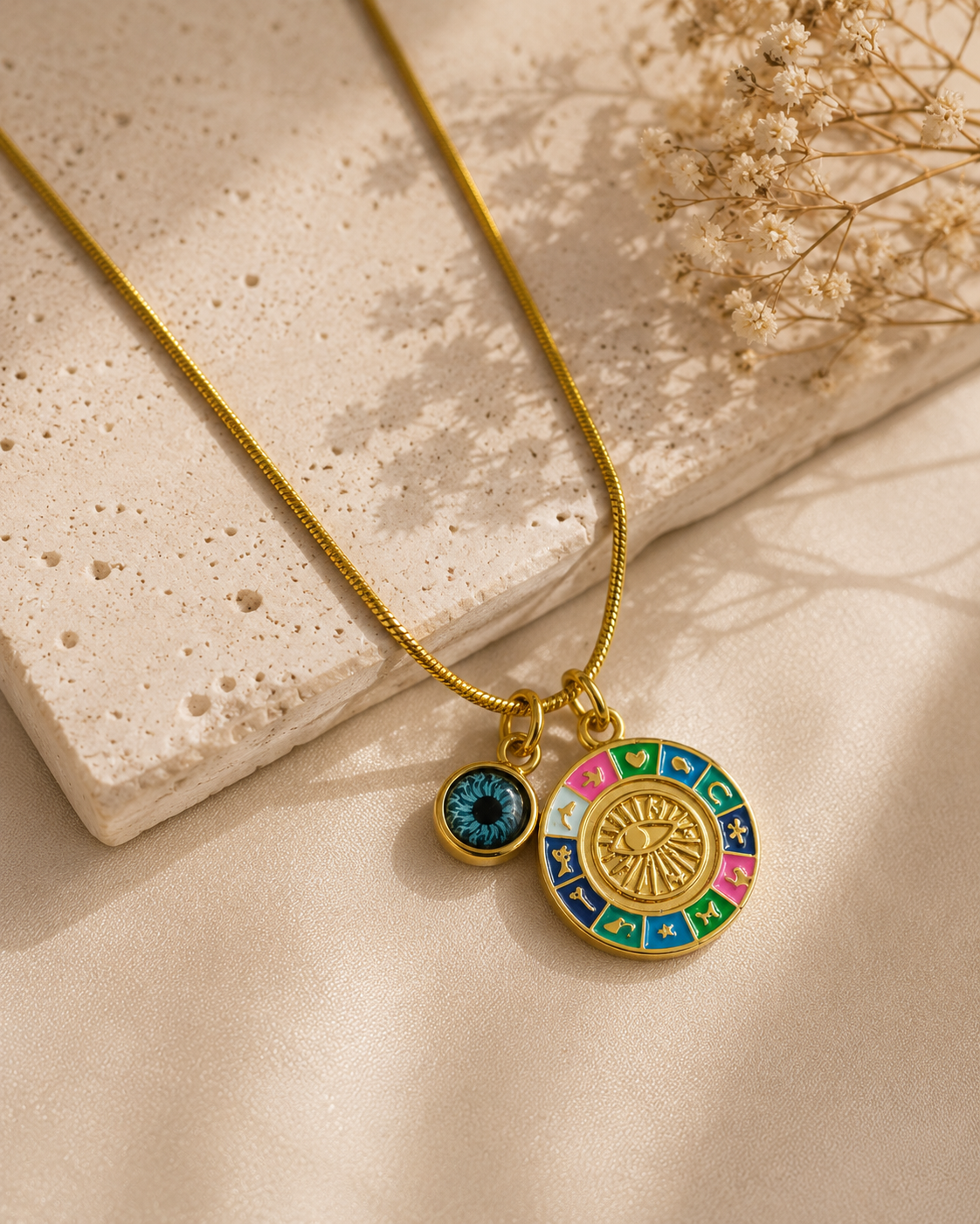 Zodiac Wheel Evil Eye Necklace