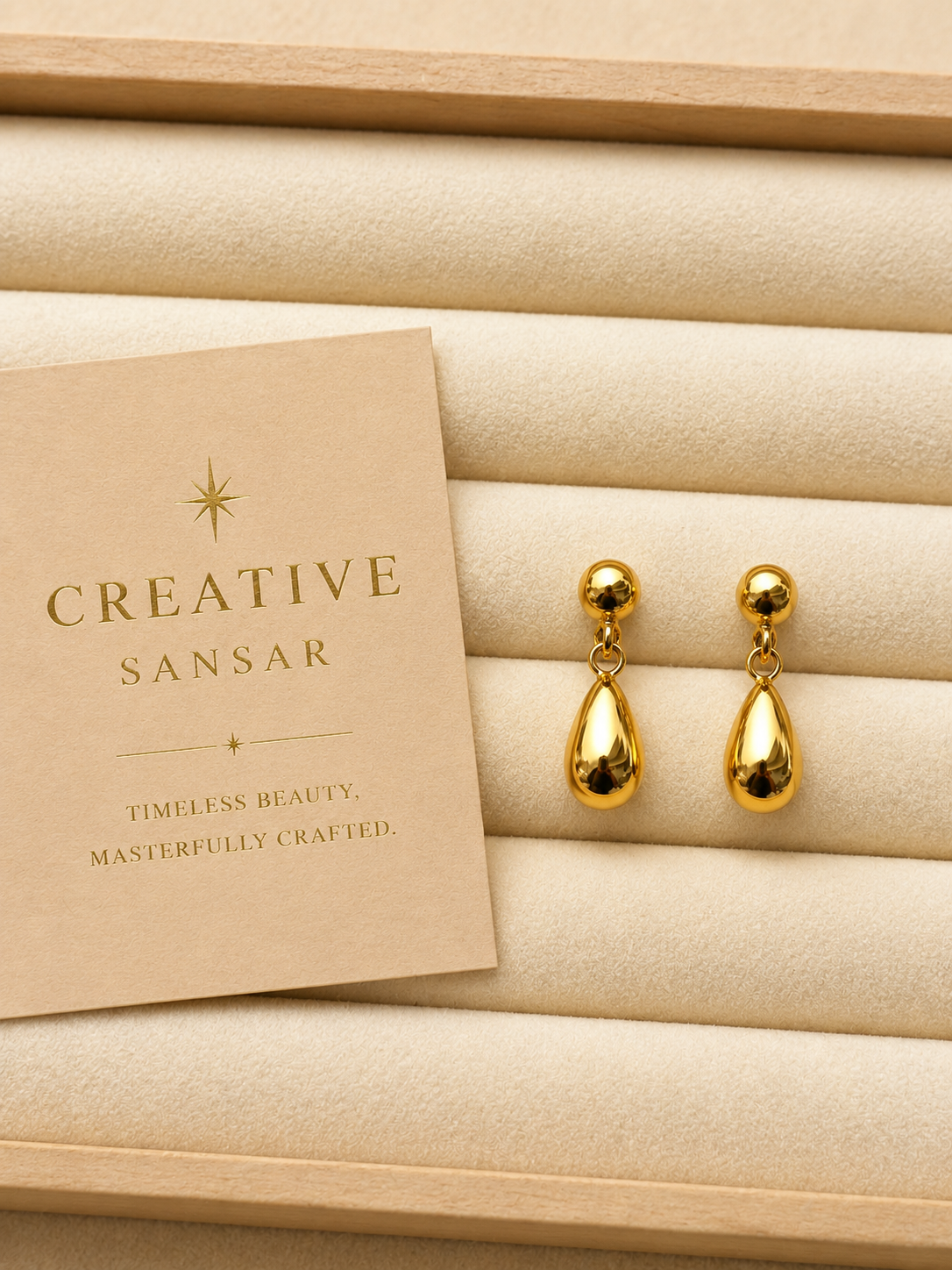 Gold Teardrop Ball Stud Dangle Earrings