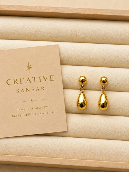 Gold Teardrop Ball Stud Dangle Earrings