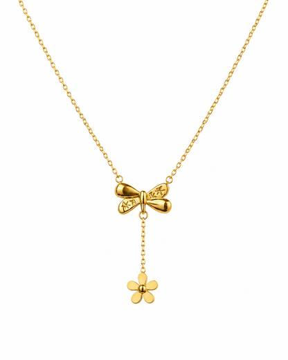 Bow Flower Drop Necklace