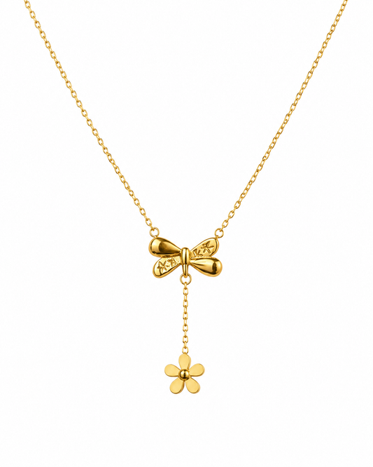 Bow Flower Drop Necklace