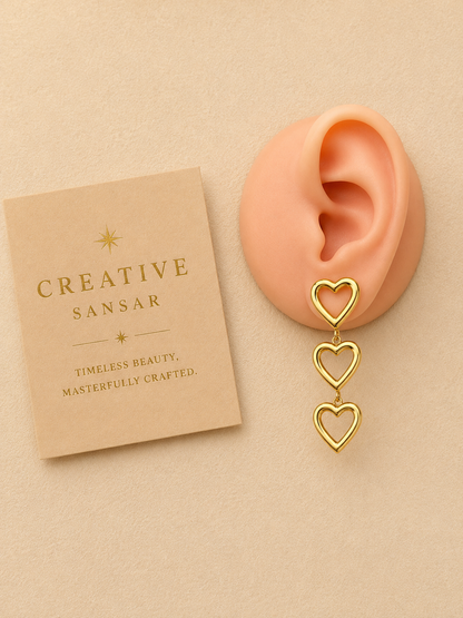 Triple Heart Cutout Dangle Earrings