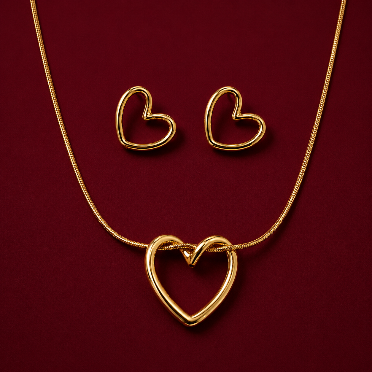 Open Heart Pendant Necklace Set