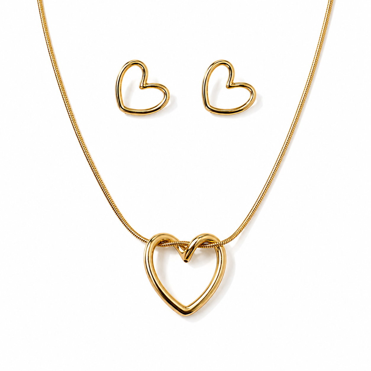 Open Heart Pendant Necklace Set