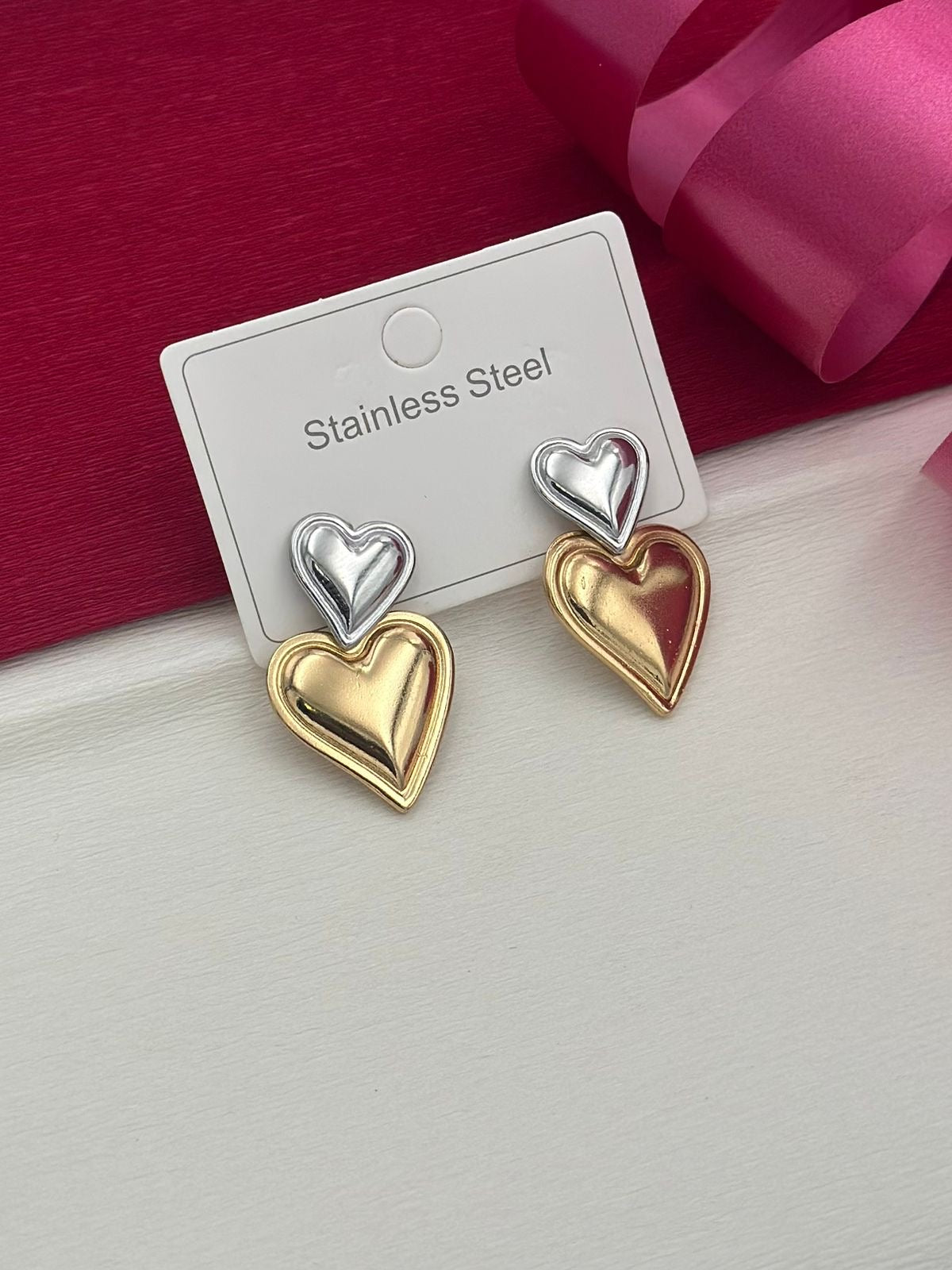Double Heart Drop Earrings