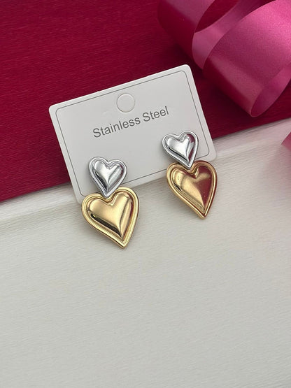 Double Heart Drop Earrings