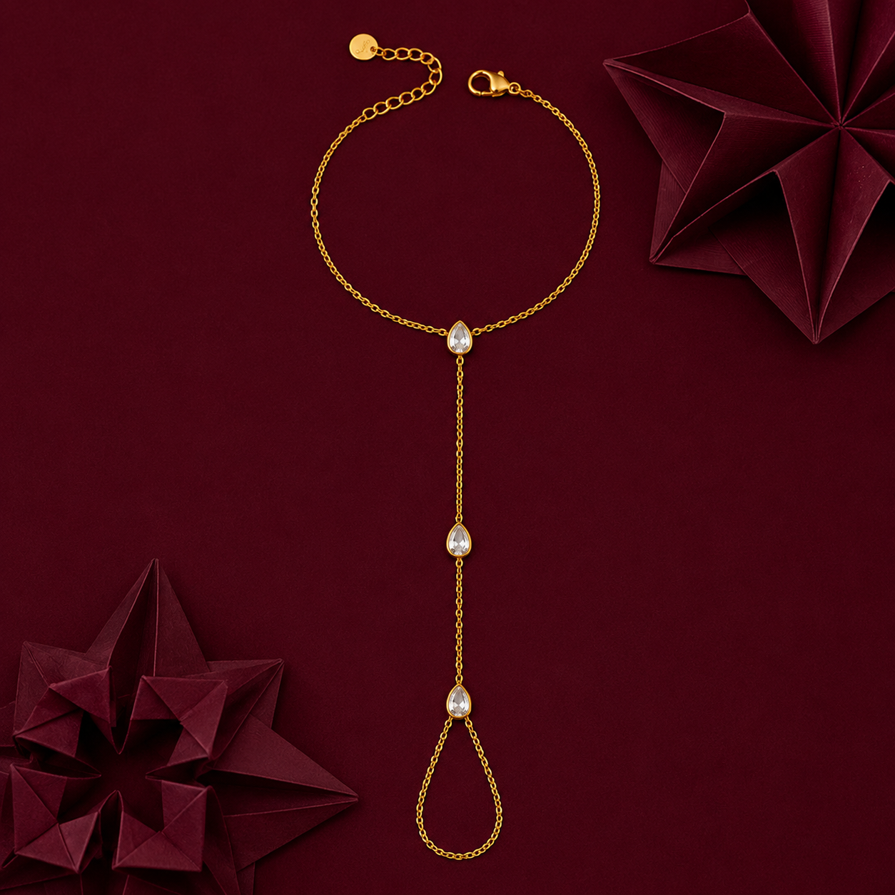 Teardrop CZ Hath Phool Bracelet