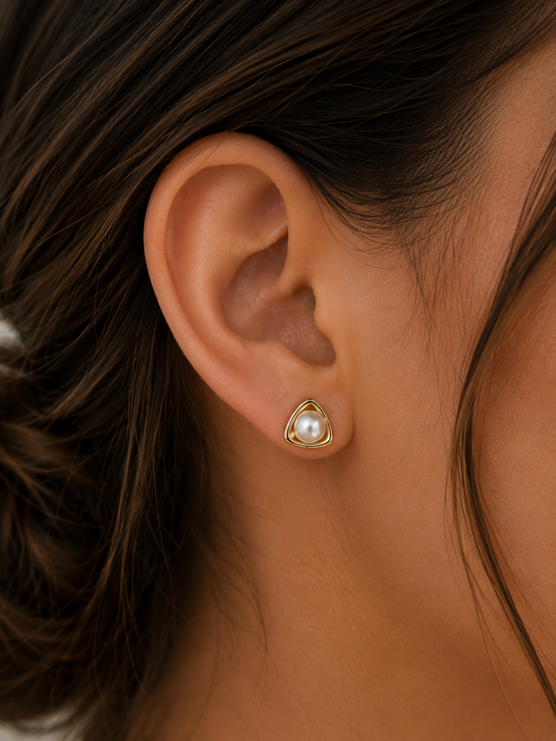 Triangle Pearl Stud Earrings