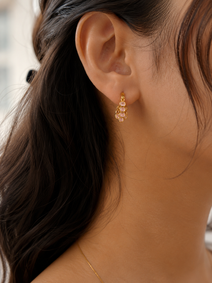 Pink Stone Cluster Hoop Earrings