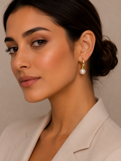 Curved Gold Pearl Drop Earrings
