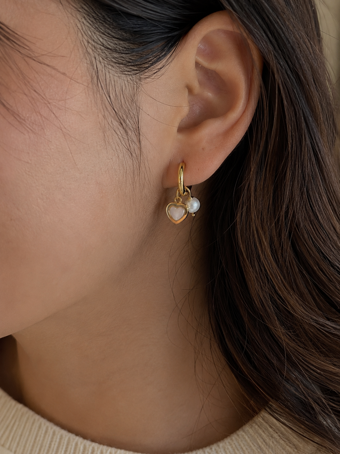 Heart and Pearl Hoop Earrings