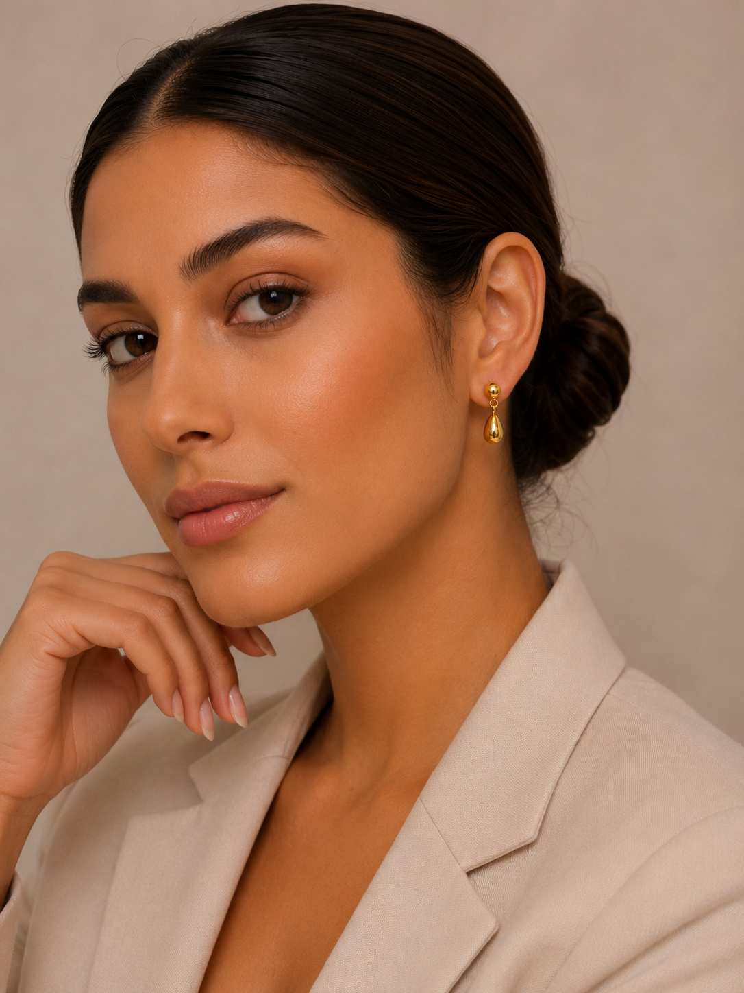 Gold Teardrop Ball Stud Dangle Earrings