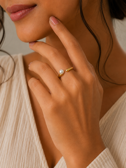 Chunky Open Band Pearl Ring