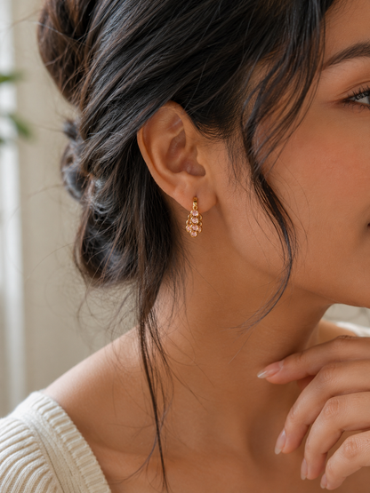Pink Stone Cluster Hoop Earrings