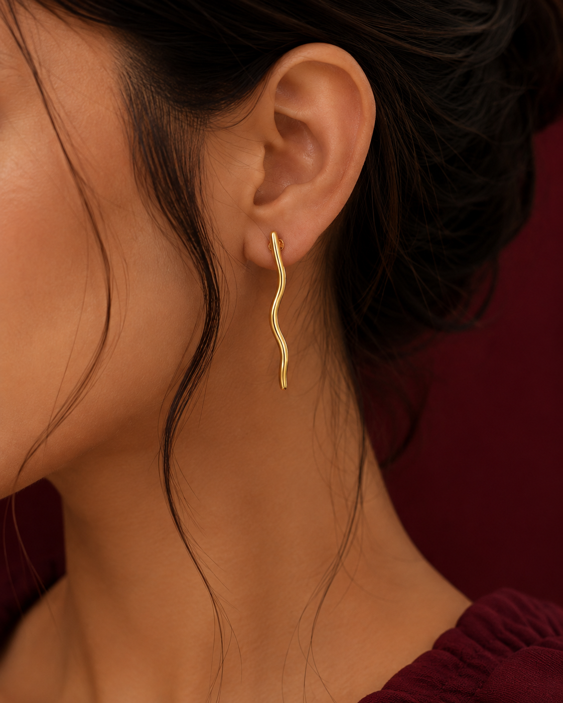 Wavy Bar Stud Earrings