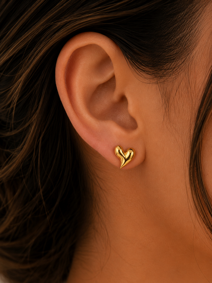 Gold Heart Stud Earrings
