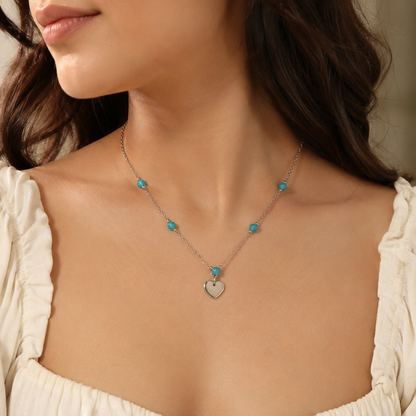 Turquoise Bead Gold Heart Pendant Necklace