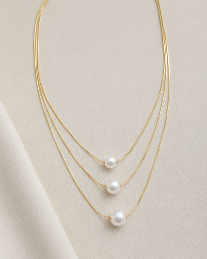 Triple Layer Pearl Snake Chain Necklace