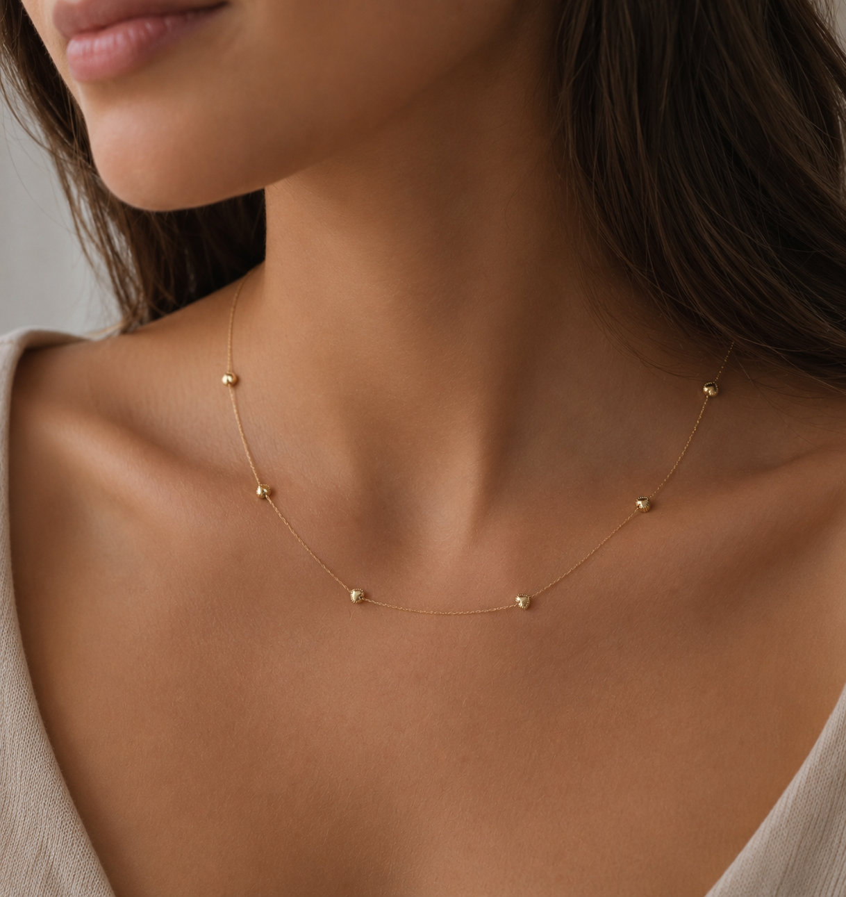 Heart and Bead Station Necklace