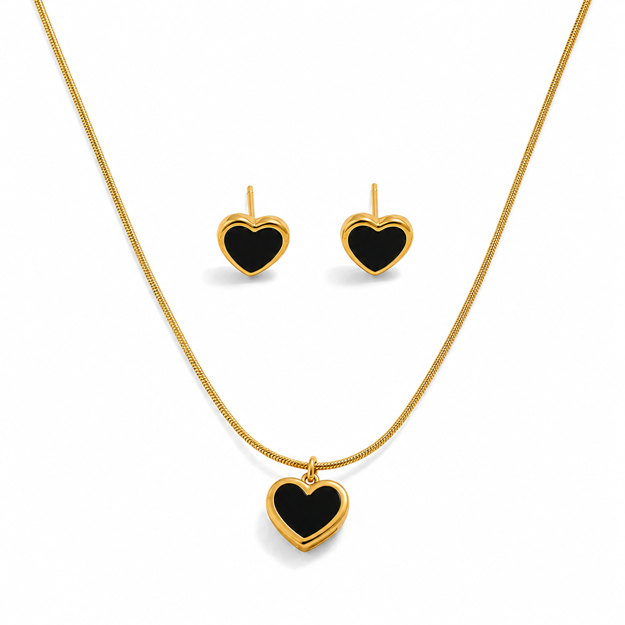 Heart Outline Cabochon Pendant Necklace Set