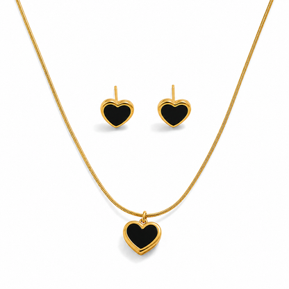 Heart Outline Cabochon Pendant Necklace Set