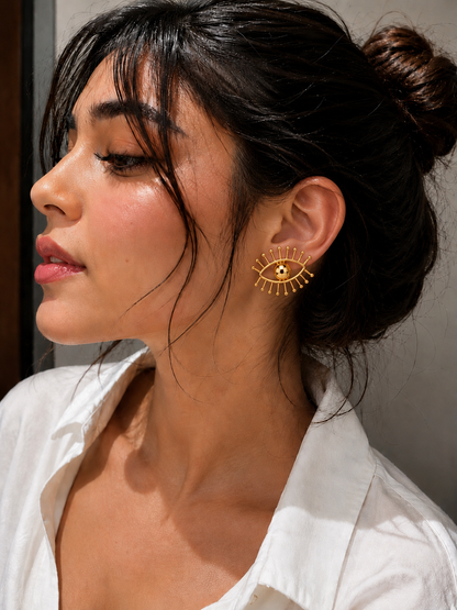 Eyelash Evil Eye Stud Earrings