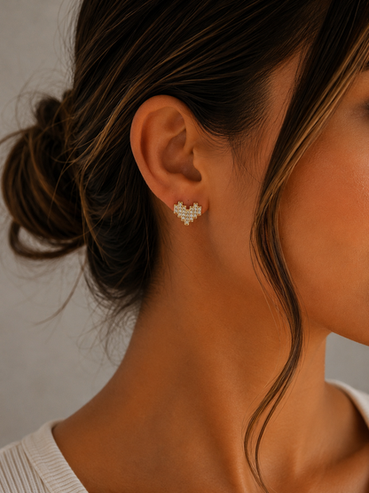 Pave Heart Stud Earrings