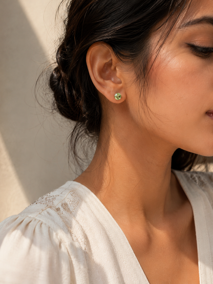 Diamond Cut Round Stone Stud Earrings