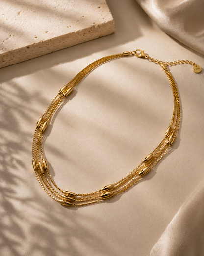 Triple Strand Bead Station Necklace
