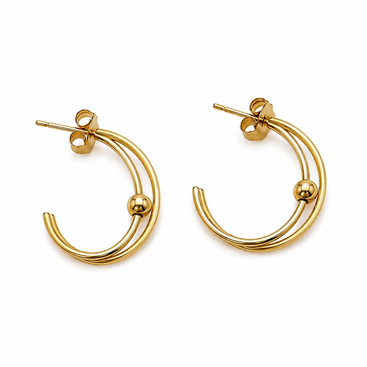 Double Ring Ball Hoop Earrings