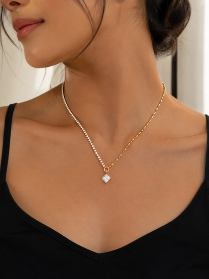Tennis Chain Square Stone Necklace