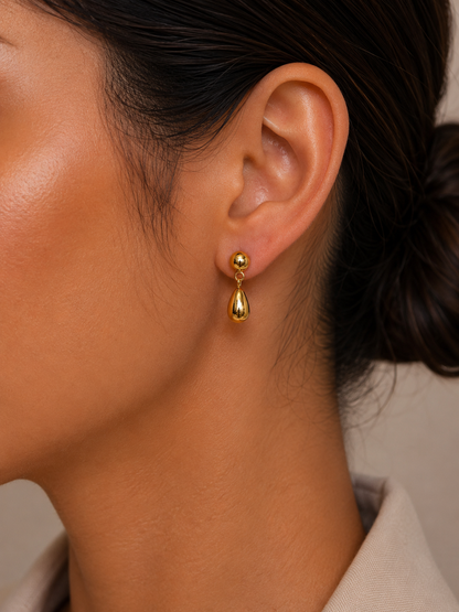 Gold Teardrop Ball Stud Dangle Earrings