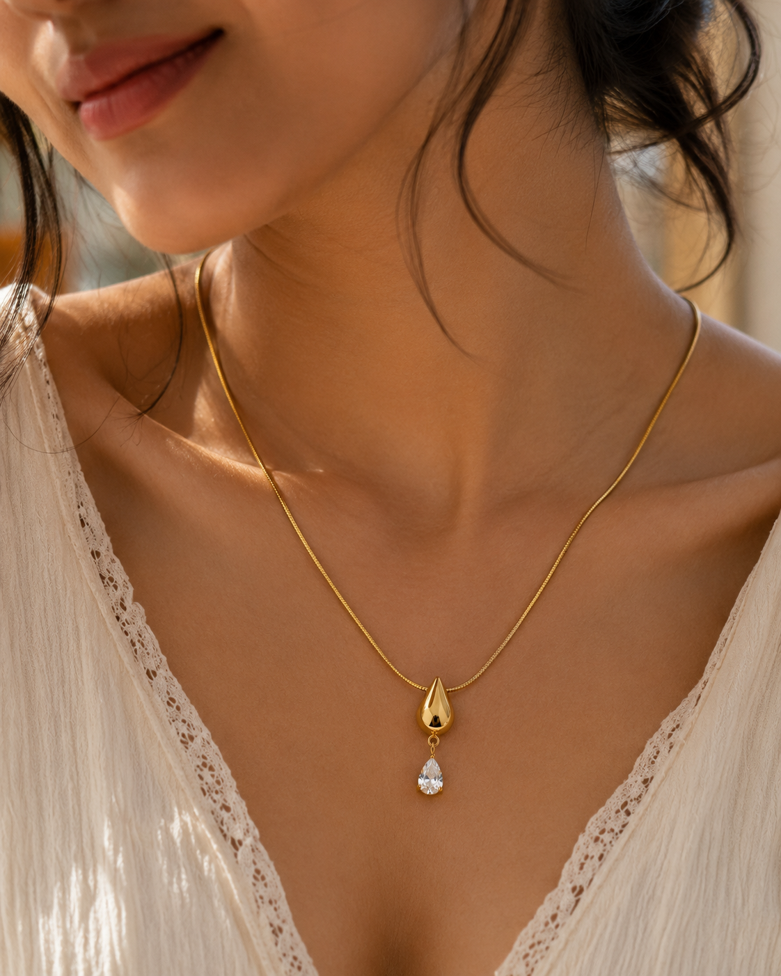 Teardrop CZ Pendant Necklace
