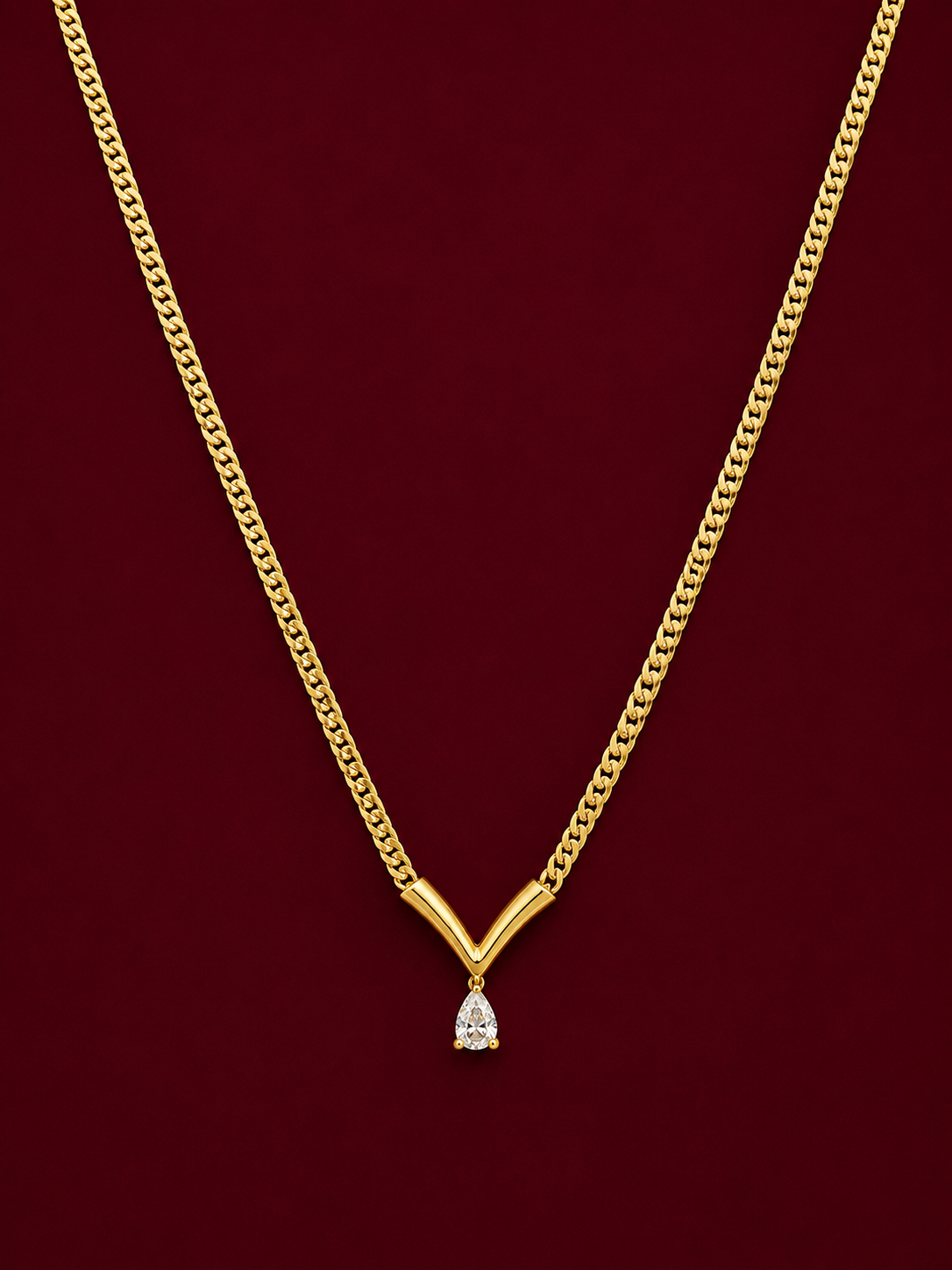 V-Chain Teardrop Crystal Necklace