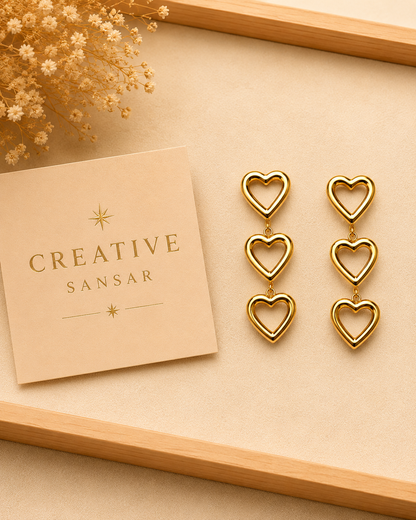 Triple Heart Cutout Dangle Earrings